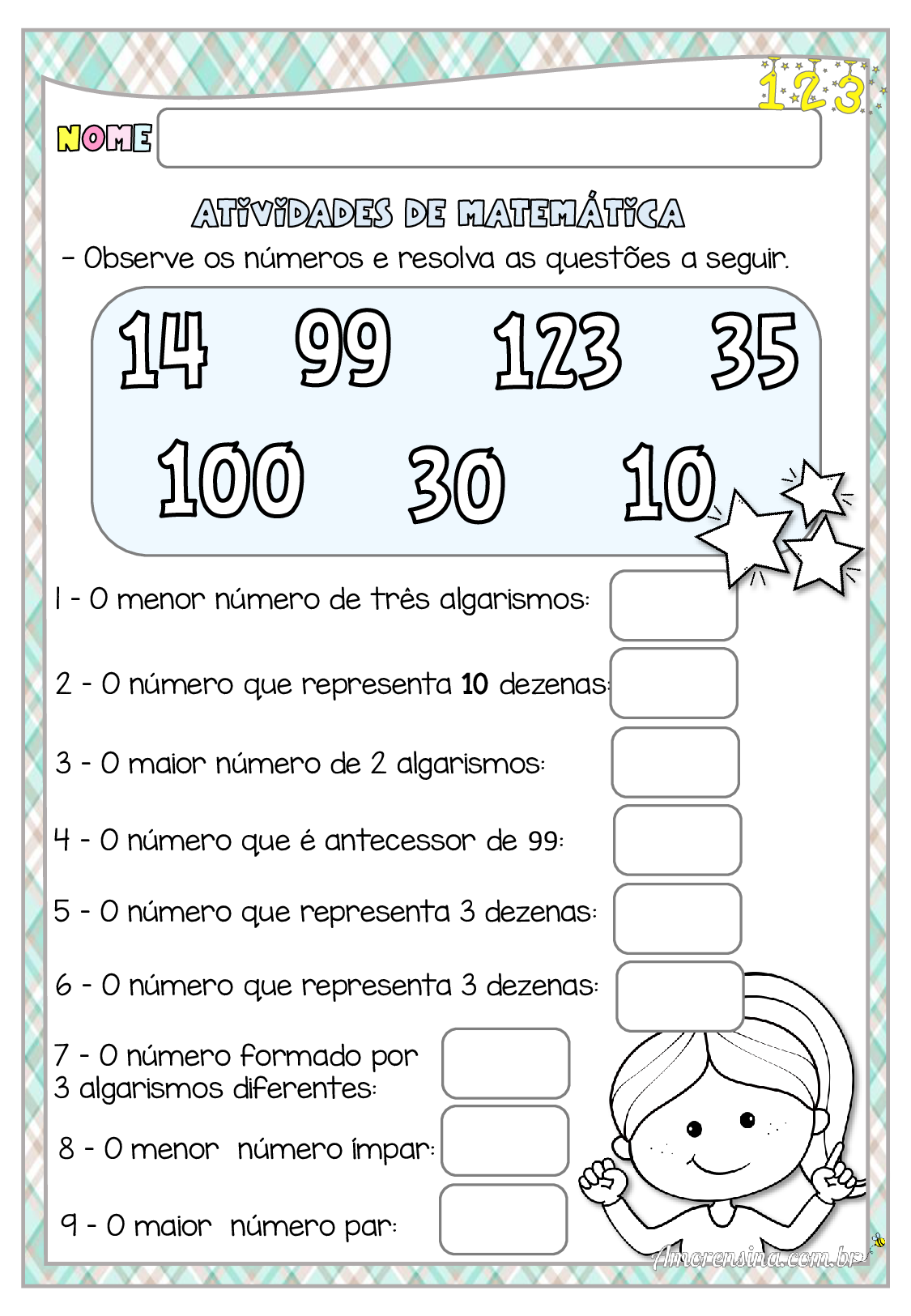 Atividades de português e matemática 3º ano