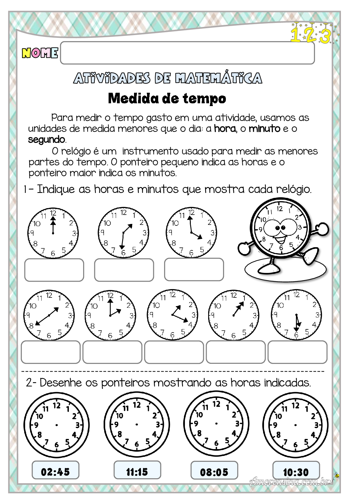 Atividades de português e matemática 3º ano